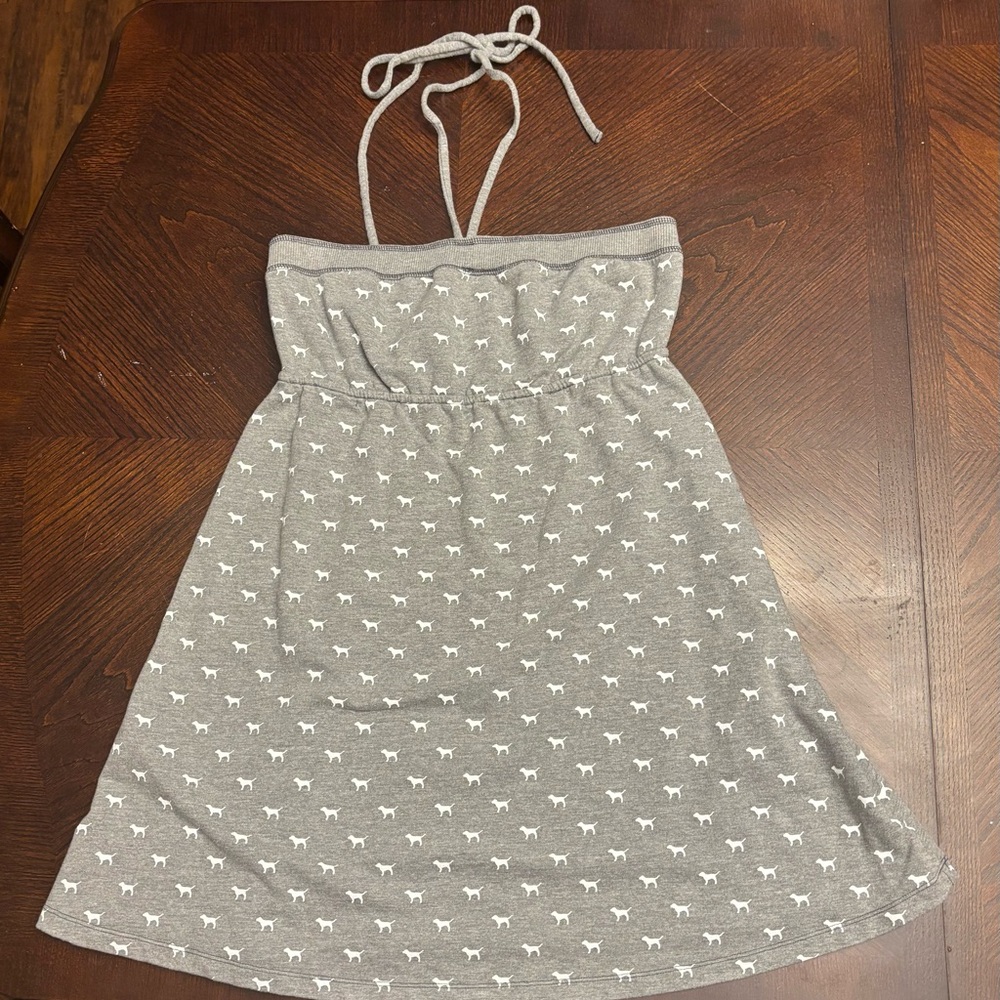 PINK Victoria's Secret Gray Halter Dog Print Dress